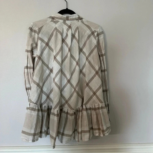Free People Peppy in Plaid Women’s Long Sleeve Cream Peplum Style Top Size S GUC - Picture 7 of 7